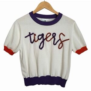 Queen of Sparkles Glitter Script Game Day Sweater Womens XS Aubrun or Clemson